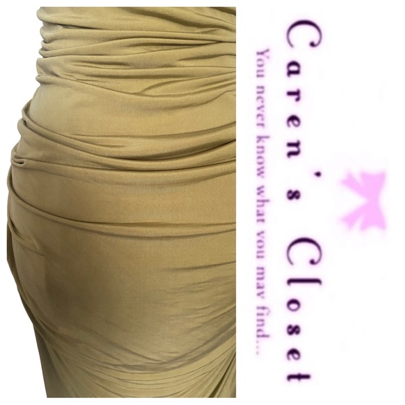 Andrew Marc Gold Stretch Jersey Ruched Body-con Cocktail Dress - Picture 9 of 10